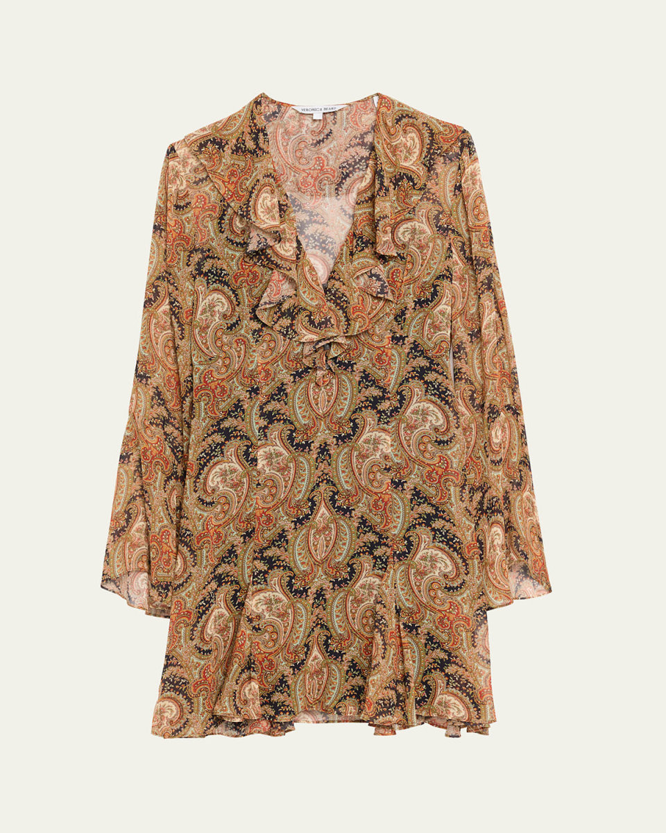 Adrienne Silk Bell-Sleeve Mini Dress